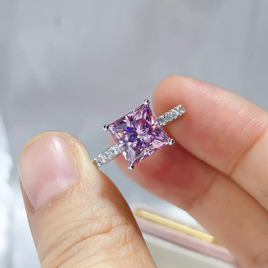 Pink Prestige 2 Carat Pink Princess Cut Moissanite Ring | 925 Sterling Silver Solitaire Ring - Bling Addict