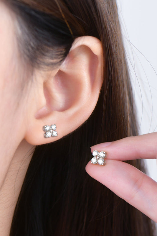 Moissanite Four-Leaf Clover Stud Earrings | Platinum-Plated 925 Sterling Silver Lucky Clover Earrings | 0.8 Carat Total - Bling Addict