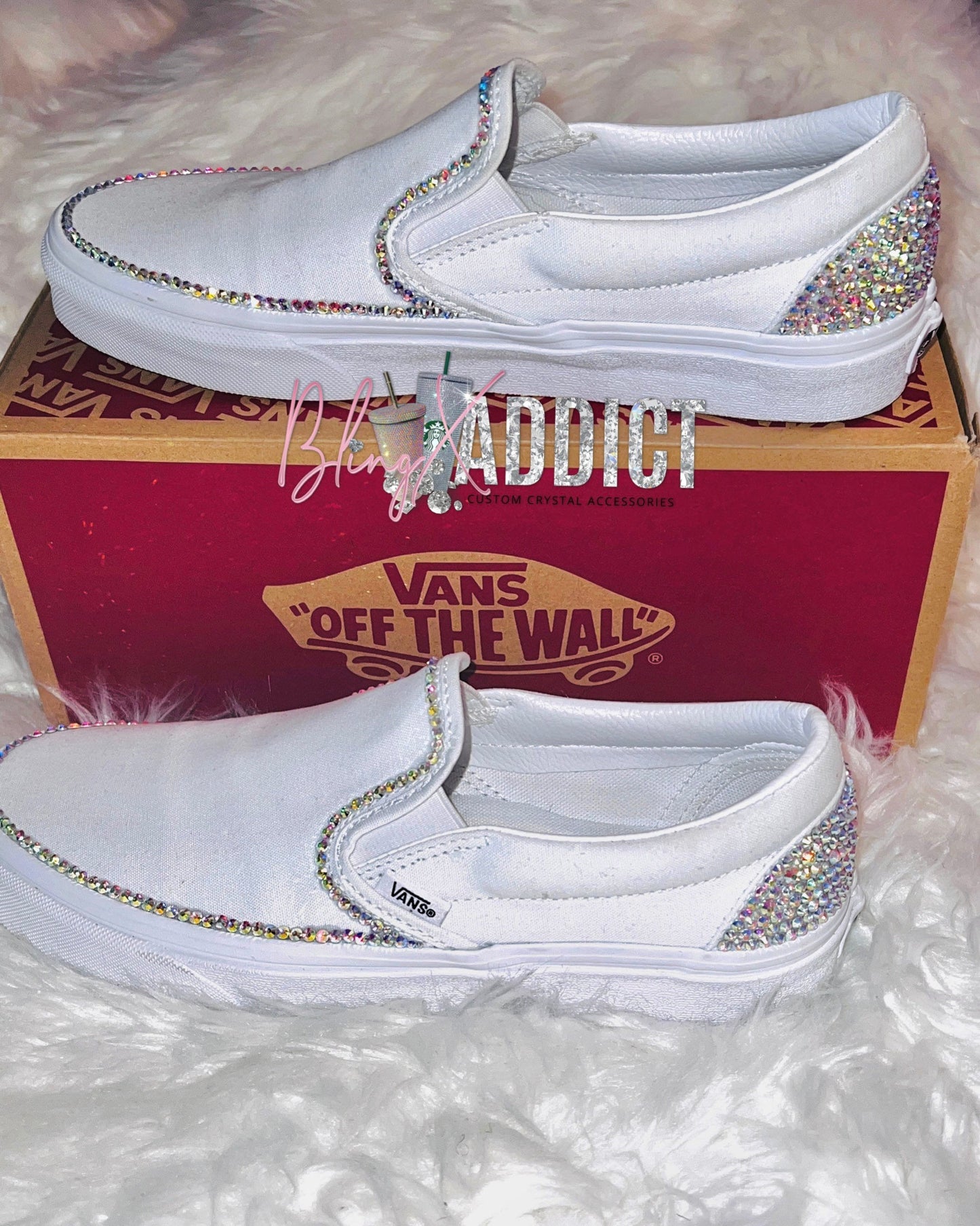 Custom Crystal Border Bling Vans Women’s Classic Slip-Ons