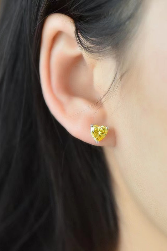 Golden Heart 2 Carat Yellow Heart Moissanite Stud Earrings | Platinum-Plated 925 Sterling Silver Earrings - Bling Addict