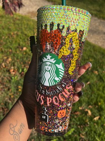 Hocus Pocus Snow Globe Starbucks Tumbler | 24oz Crystal Bling Cup - Bling Addict