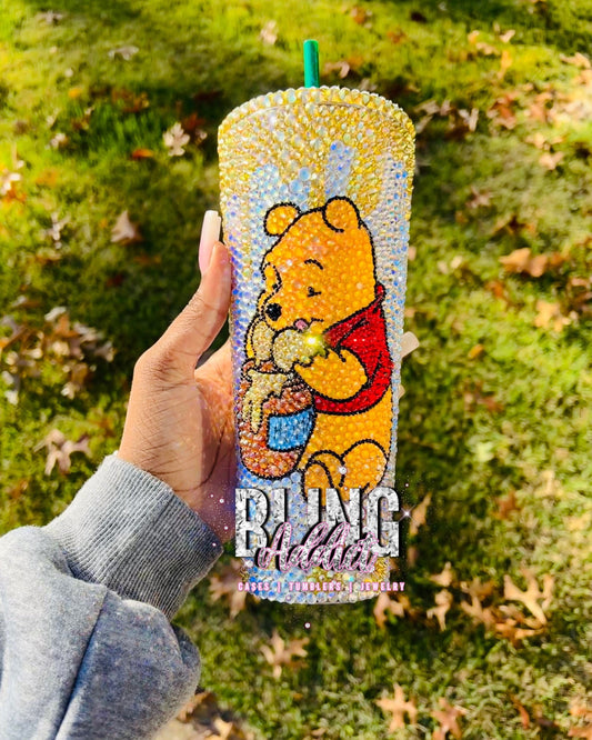 Winnie the Pooh Crystal Bling Tumbler Cup: Hunny Bear Starbucks Cup
