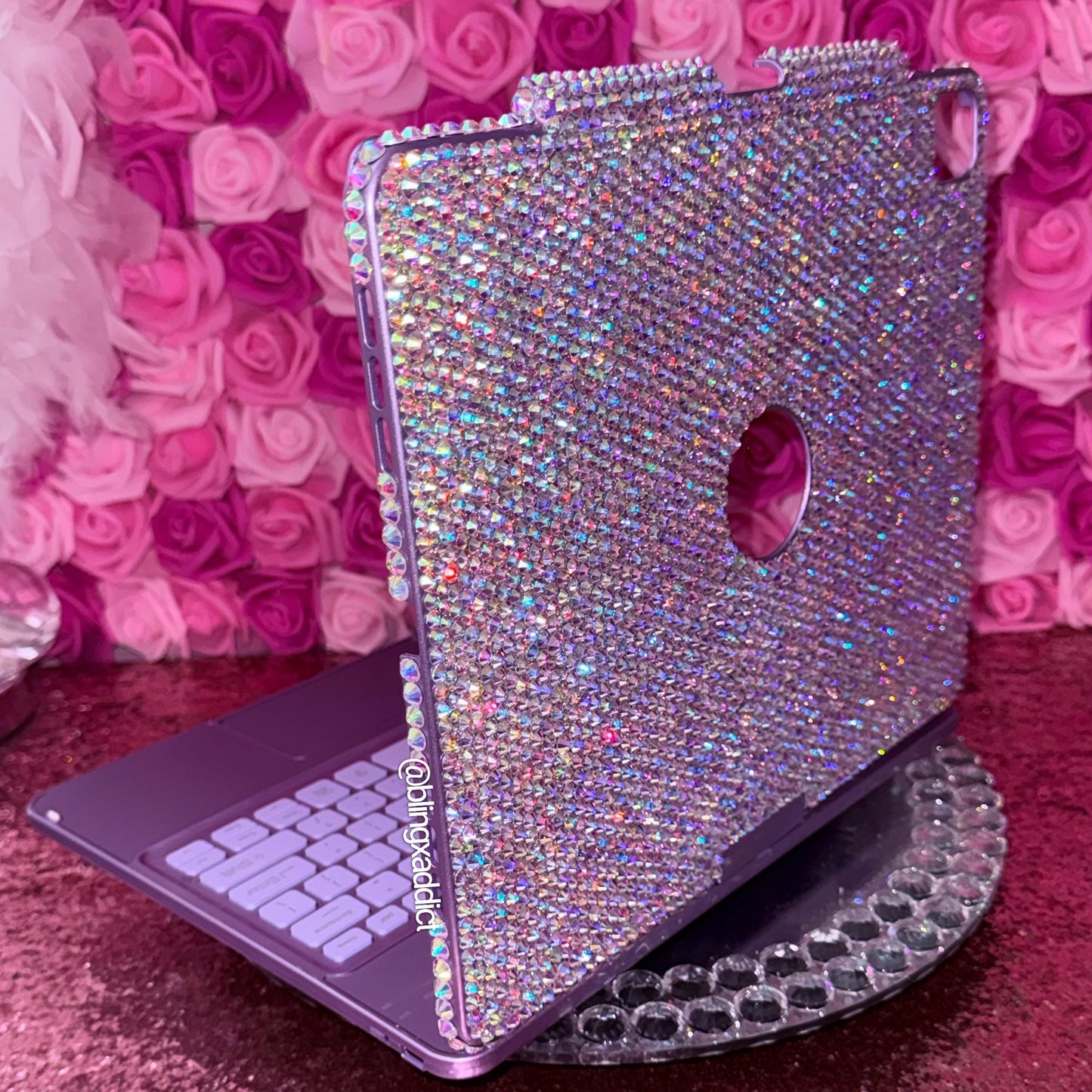 Custom Bling iPad Keyboard Case | 360 Rotating RGB Backlit Keyboard | Luxury Sparkly  Bedazzled Tablet Cover | Handmade iPad Accessory