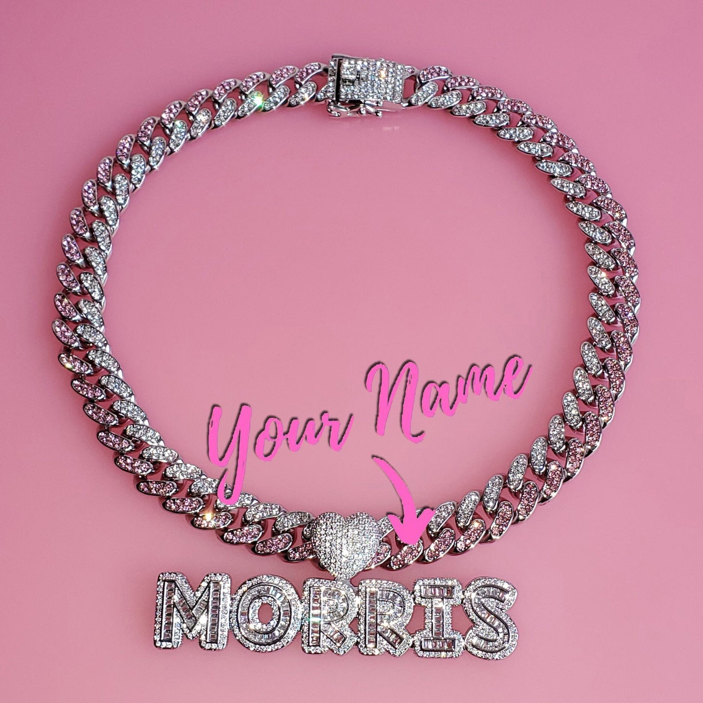 Crystal Swirl - Pink & Clear CZ Custom Cuban Link Chain