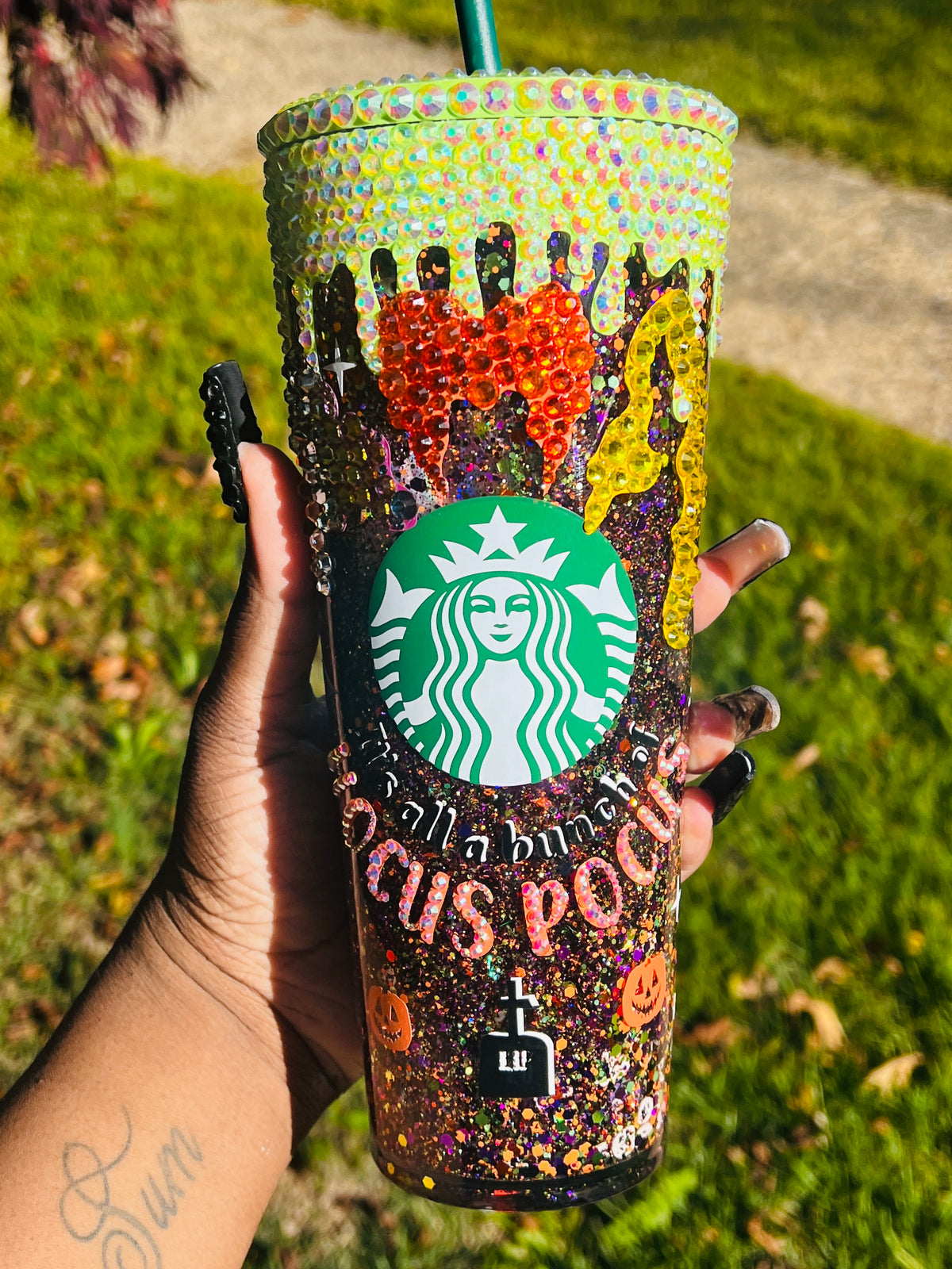 Hocus Pocus Snow Globe Starbucks Tumbler | 24oz Crystal Bling Cup - Bling Addict