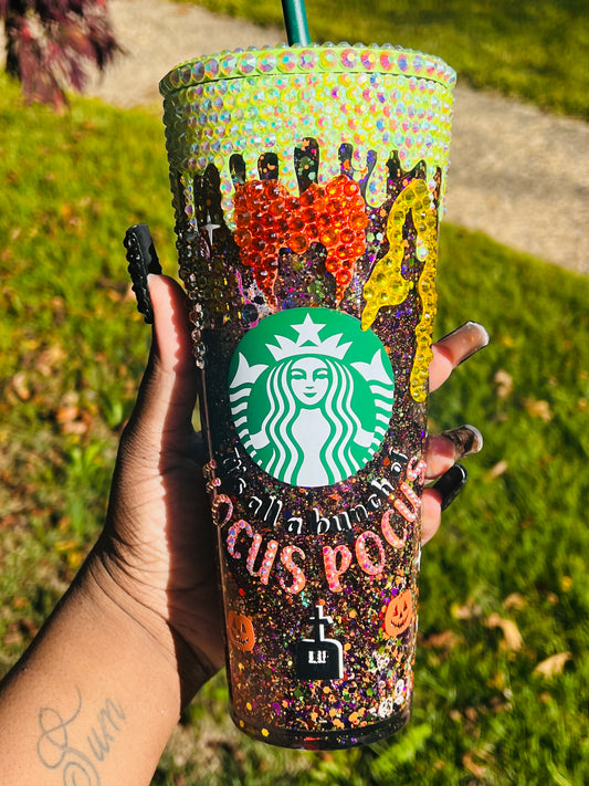 Hocus Pocus Snow Globe Starbucks Tumbler | 24oz Crystal Bling Cup - Bling Addict