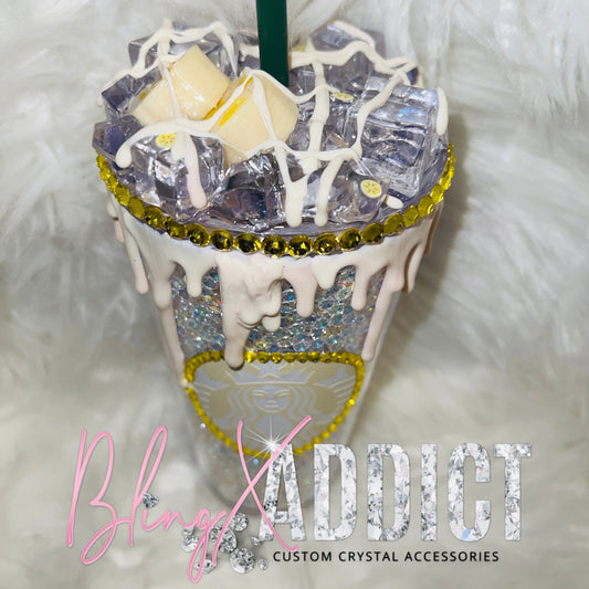 Crystal Starbucks Tumbler: Banana Crème Crush, Rhinestone Iced Coffee Cup - Bling Addict