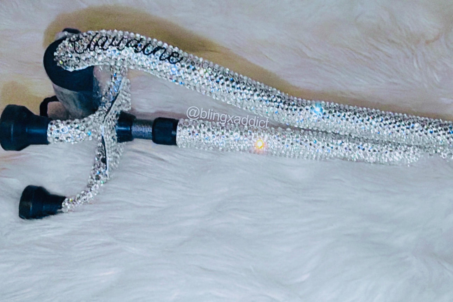 Crystal Bling Quad Foldable Walking Cane | Ergonomic Grip Handle | Supports Up to 350 lbs | Adj. Height to 6’5” |  Name Option