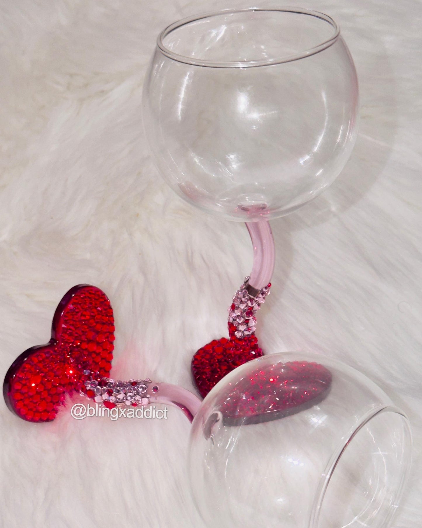 Wine My Heart - Red & Pink Crystal Ombre 10oz Glass Wine Goblets | Romantic Gift