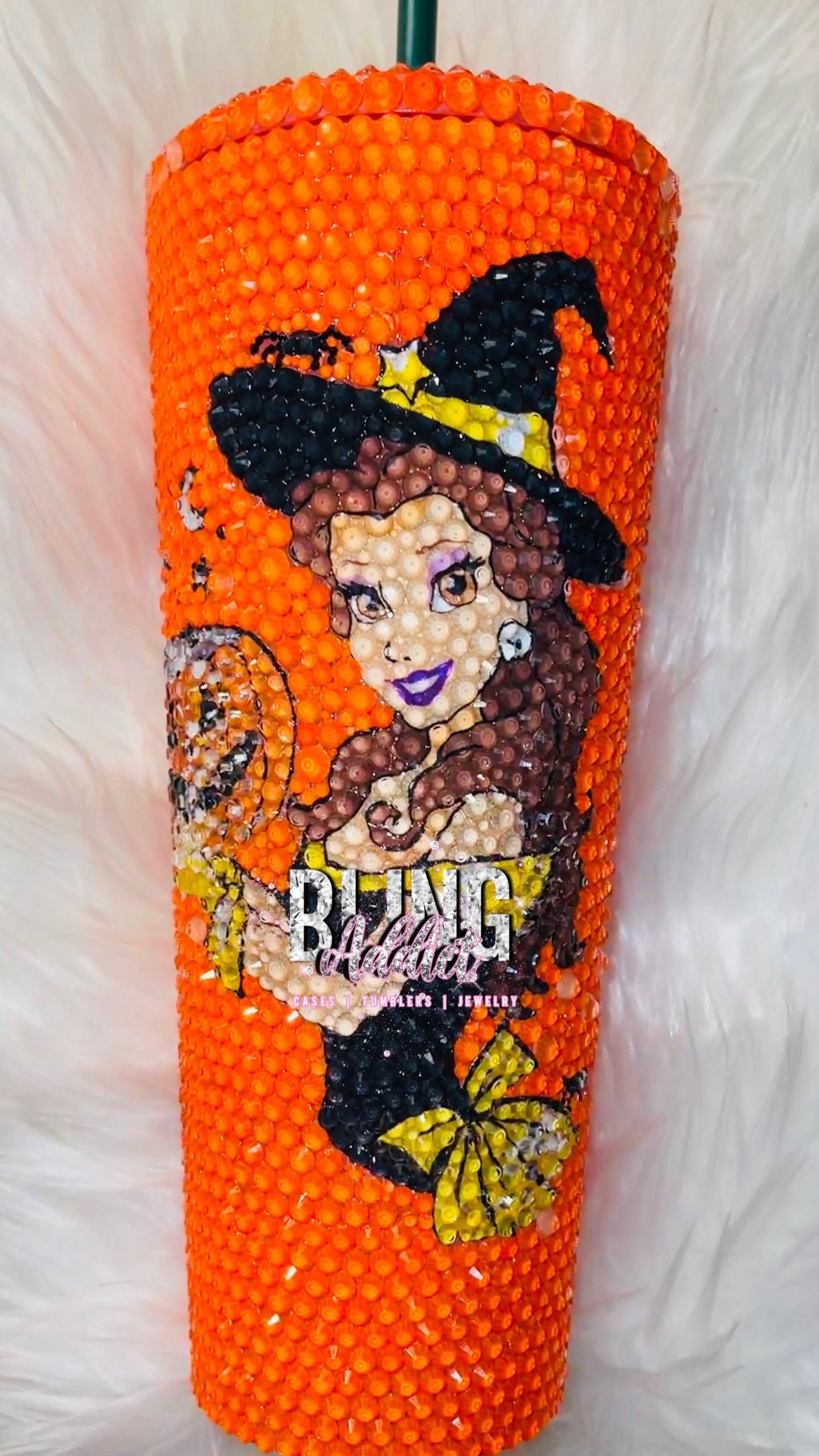 Spooky Vibes Belle Neon Orange Halloween Crystal 24oz Starbucks Tumbler