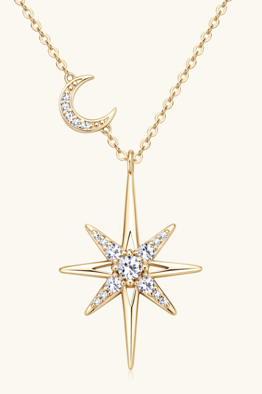 Moonlit Compass 0.28 Carat Moissanite North Star Necklace | 18K Gold-Plated 925 Sterling Silver Celestial Necklace - Bling Addict