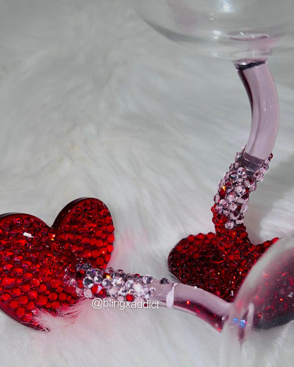 Wine My Heart - Red & Pink Crystal Ombre 10oz Glass Wine Goblets | Romantic Gift