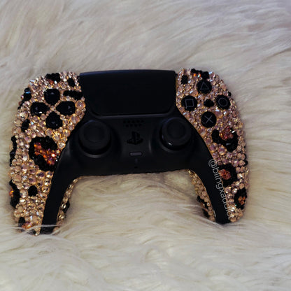 Leopard Print Luxe Bling DualSense PS5 Controller | Bedazzled Bling Playstation Gaming Controller