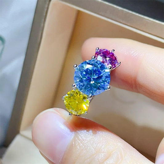 Aurora Prism | 5 Carat Multicolor Round Moissanite Ring | 925 Sterling Silver - Bling Addict