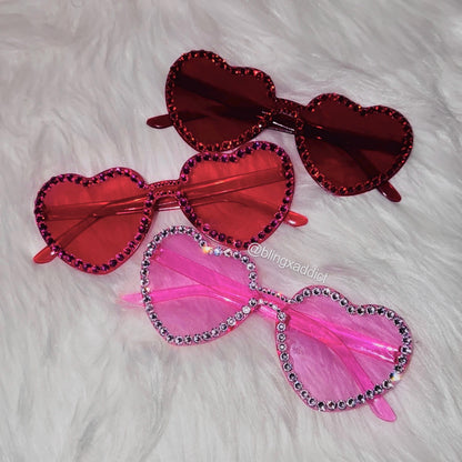 Heart Eyes Only | Blinged Heart-Shaped Sunglasses | Red, Pink and Hot Pink Rhinestone Rim | Valentines Day Glasses