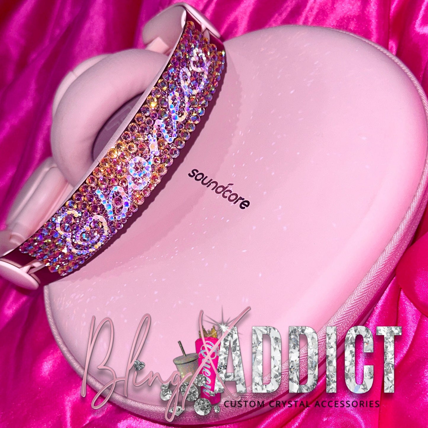 Custom Crystal Bling Soundcore Headphones | Personalized Bluetooth Wireless Headphones