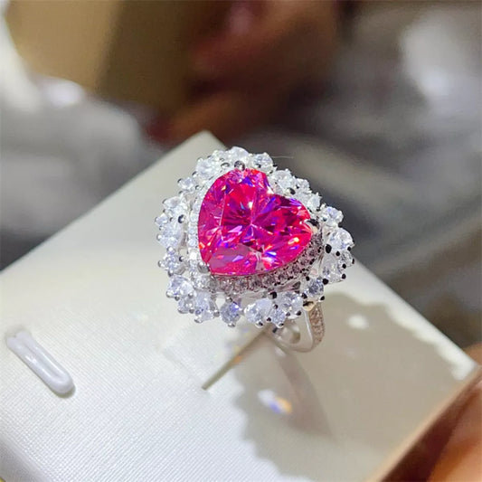 Electric Fuchsia | 5 Carat Hot Pink Heart-Shaped Moissanite Ring in 925 Sterling Silver - Bling Addict