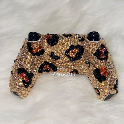 Leopard Print Luxe Bling PS5 Controller | Crystal Cheetah DualSense Controller | Bedazzled Gaming Controller