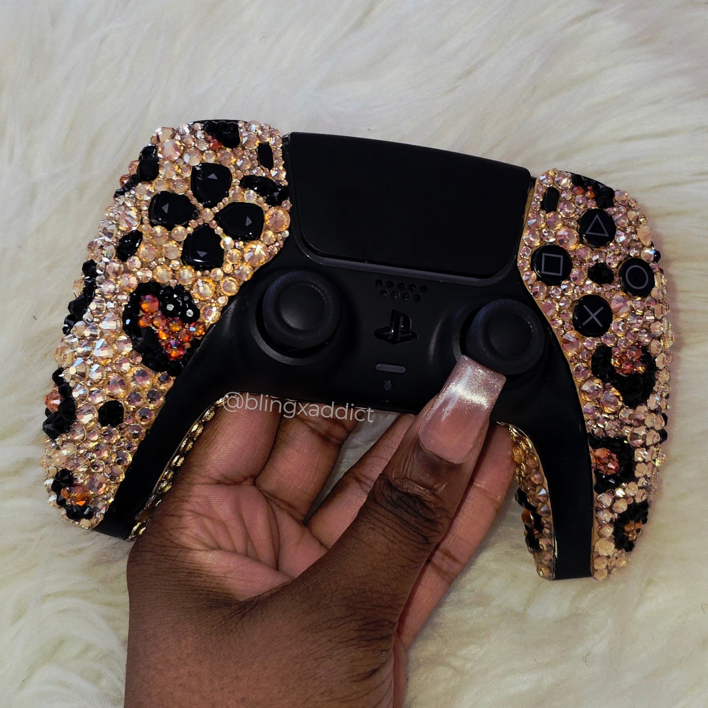 Leopard Print Luxe Bling DualSense PS5 Controller | Bedazzled Bling Playstation Gaming Controller