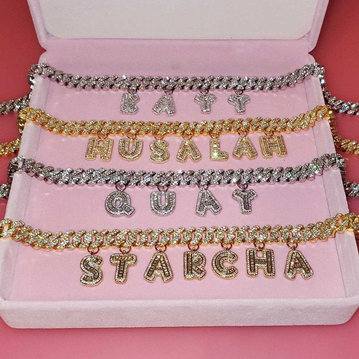 Iced Legacy | Custom Name Cuban Link Necklace – Personalized Icy Baguette Letter Choker, Hip Hop Bling Jewelry Gift