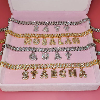 Iced Legacy | Custom Name Cuban Link Necklace – Personalized Icy Baguette Letter Choker, Hip Hop Bling Jewelry Gift