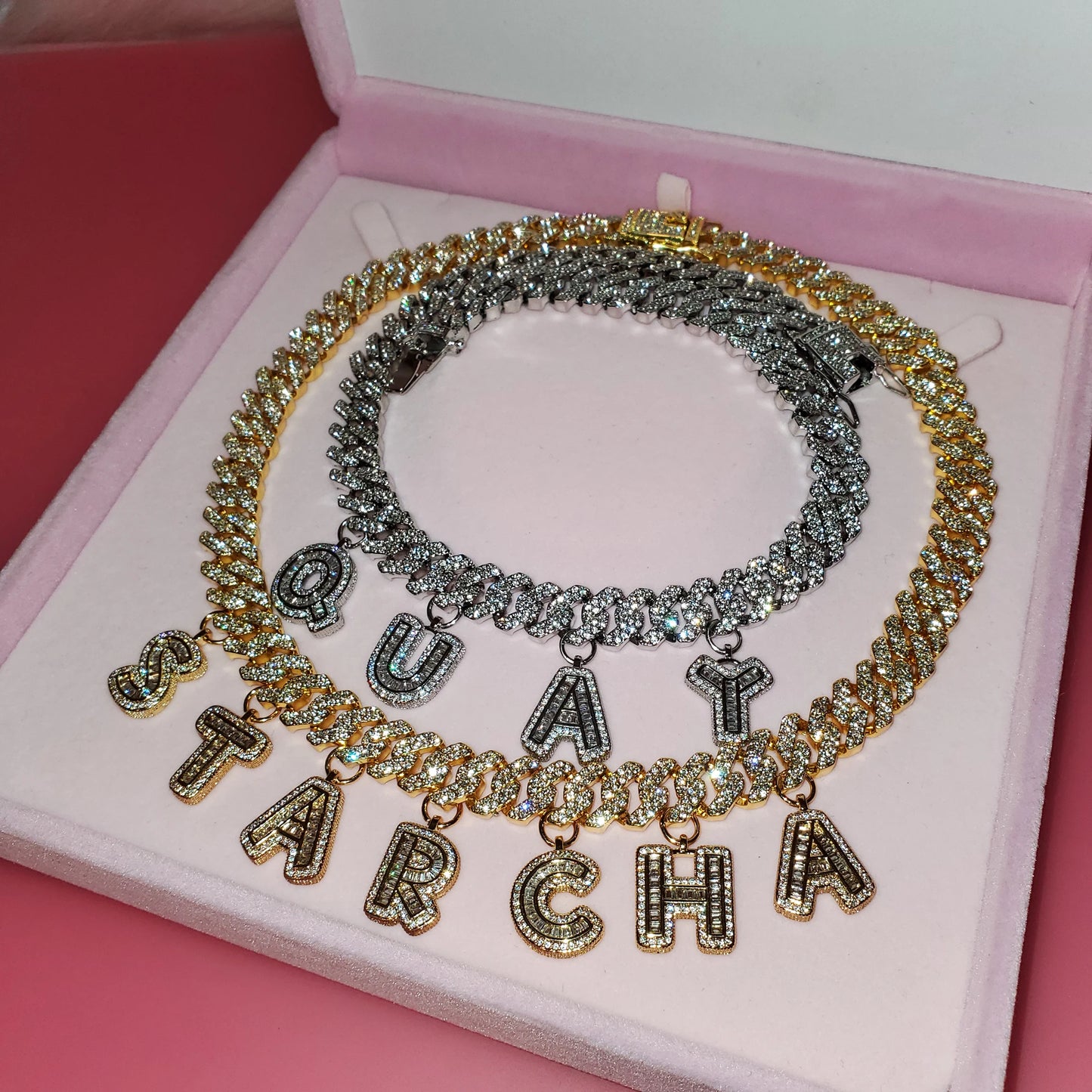 Iced Legacy | Custom Name Cuban Link Necklace – Personalized Icy Baguette Letter Choker, Hip Hop Bling Jewelry Gift