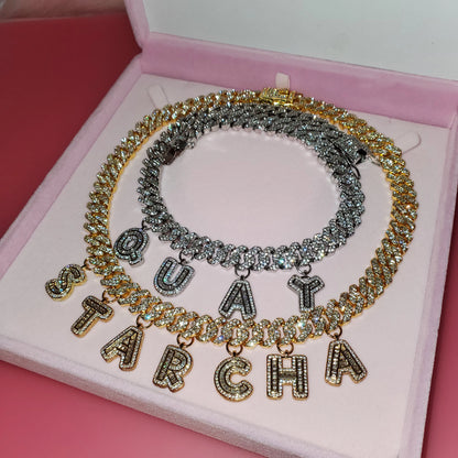 Iced Legacy | Custom Name Cuban Link Necklace – Personalized Icy Baguette Letter Choker, Hip Hop Bling Jewelry Gift