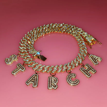 Iced Legacy | Custom Name Cuban Link Necklace – Personalized Icy Baguette Letter Choker, Hip Hop Bling Jewelry Gift