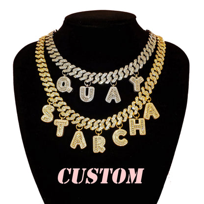 Iced Legacy | Custom Name Cuban Link Necklace – Personalized Icy Baguette Letter Choker, Hip Hop Bling Jewelry Gift