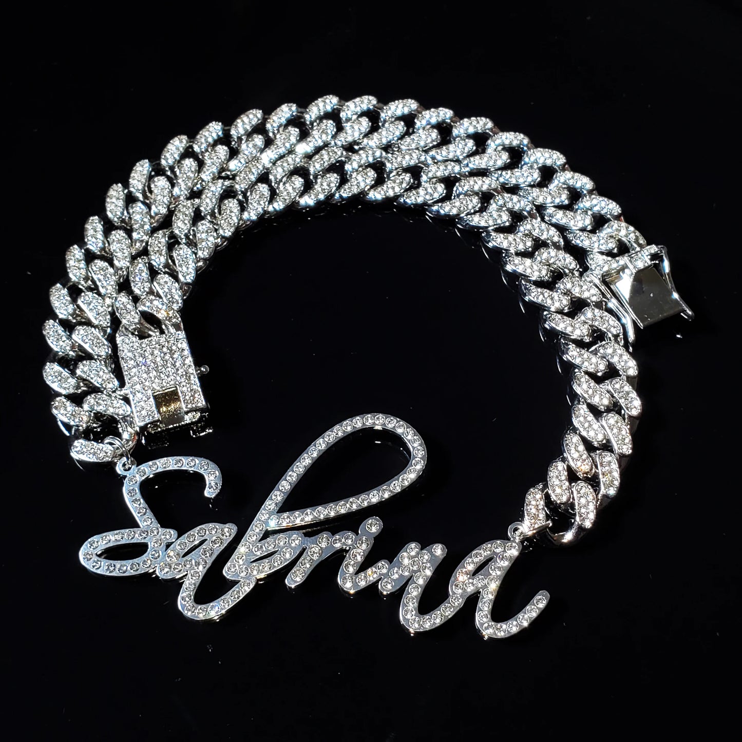 LuxeScript | Custom Name Cuban Link Bracelet | Personalized Rhinestone Jewelry