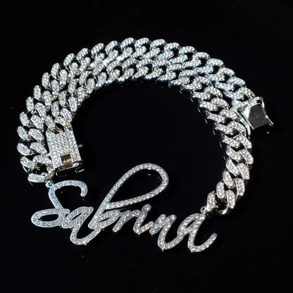 LuxeScript | Custom Name Cuban Link Bracelet | Personalized Rhinestone Jewelry