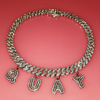 Iced Legacy | Custom Name Cuban Link Necklace – Personalized Icy Baguette Letter Choker, Hip Hop Bling Jewelry Gift