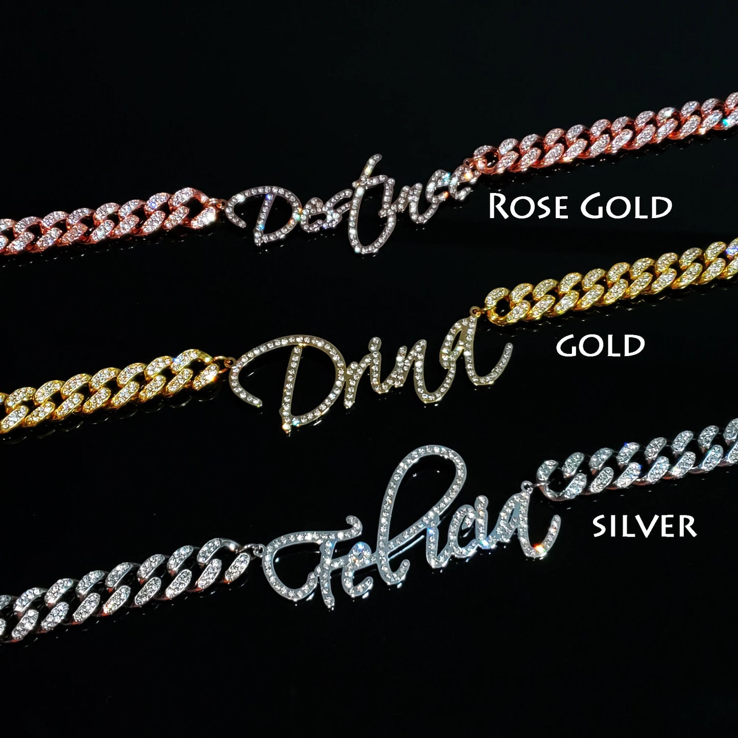 LuxeScript | Custom Name Cuban Link Bracelet | Personalized Rhinestone Jewelry