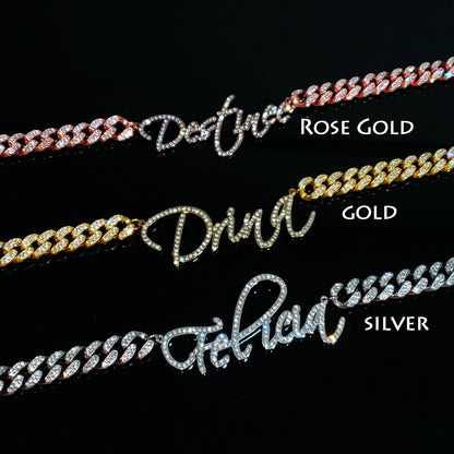 LuxeScript | Custom Name Cuban Link Bracelet | Personalized Rhinestone Jewelry
