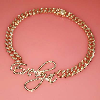 LuxeScript | Custom Name Cuban Link Bracelet | Personalized Rhinestone Jewelry