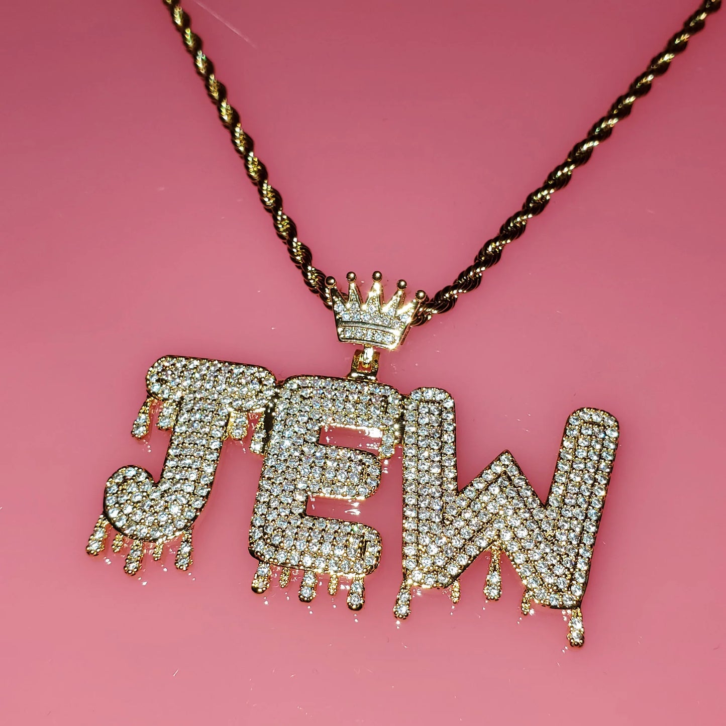 Royal Drip | Custom Name Crown Bail Drip Bubble Letter Pendant Necklace – Personalized Hip Hop Bling Gift
