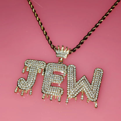 Royal Drip | Custom Name Crown Bail Drip Bubble Letter Pendant Necklace – Personalized Hip Hop Bling Gift