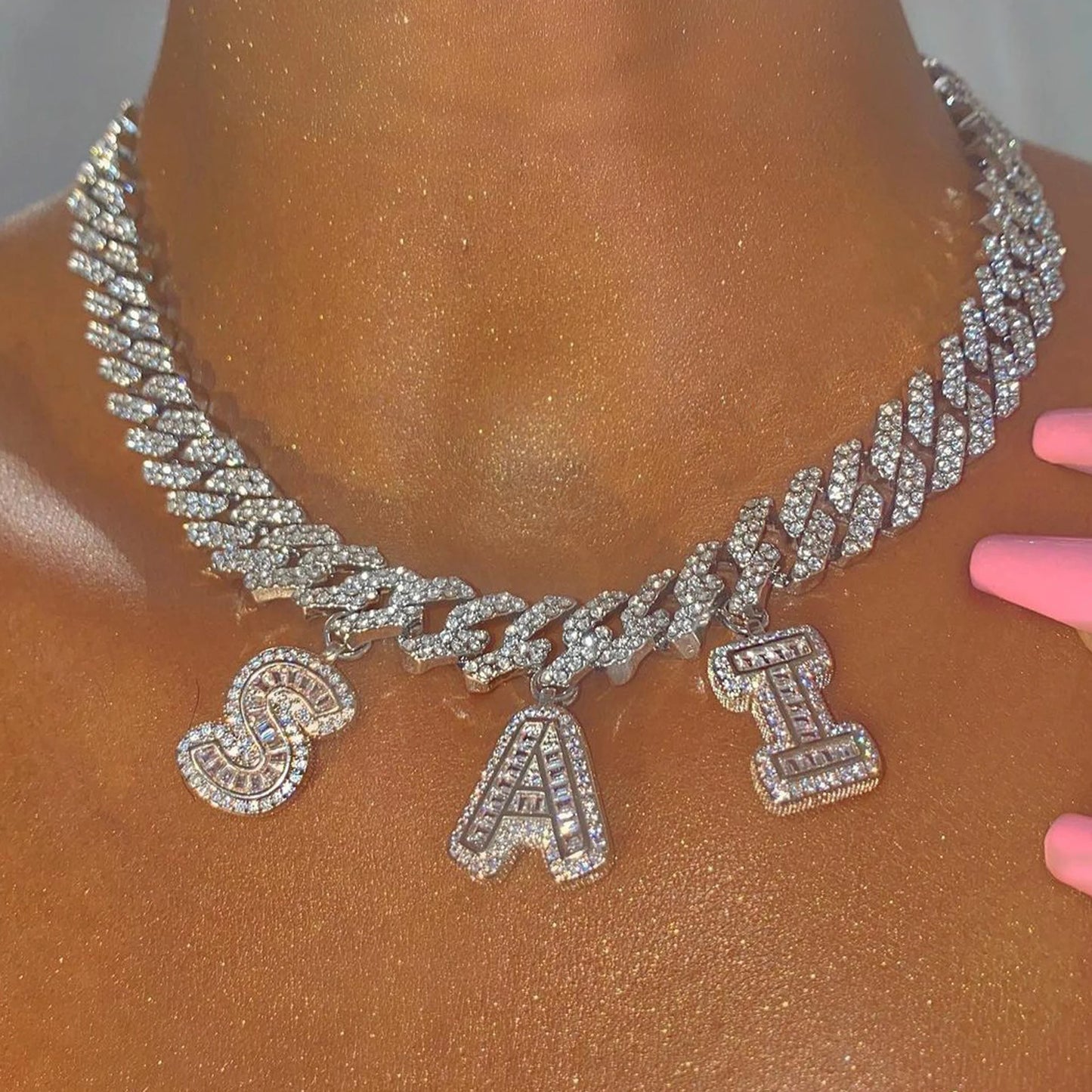 Iced Legacy | Custom Name Cuban Link Necklace – Personalized Icy Baguette Letter Choker, Hip Hop Bling Jewelry Gift