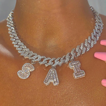 Iced Legacy | Custom Name Cuban Link Necklace – Personalized Icy Baguette Letter Choker, Hip Hop Bling Jewelry Gift