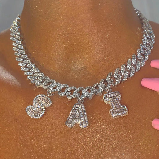 Iced Legacy | Custom Name Cuban Link Necklace – Personalized Icy Baguette Letter Choker, Hip Hop Bling Jewelry Gift