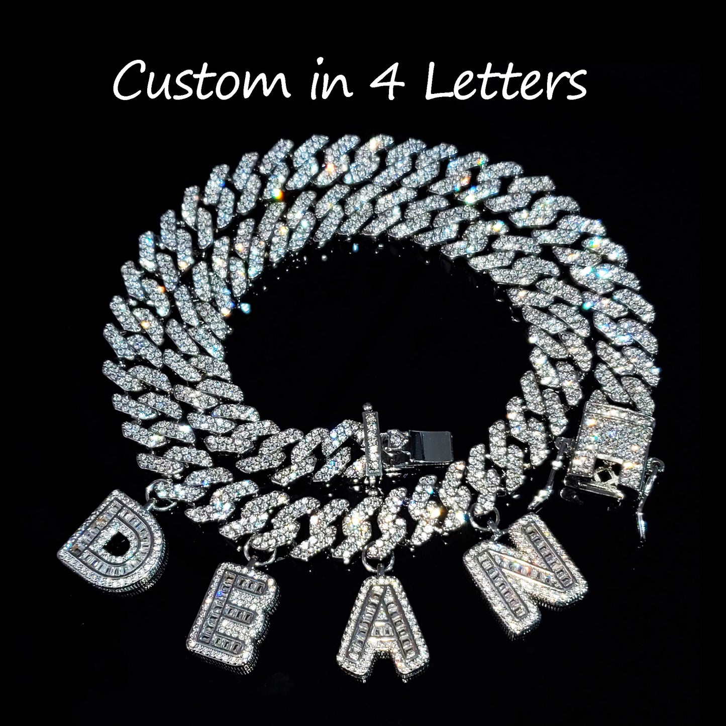 Iced Legacy | Custom Name Cuban Link Necklace – Personalized Icy Baguette Letter Choker, Hip Hop Bling Jewelry Gift
