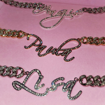 LuxeScript | Custom Name Cuban Link Bracelet | Personalized Rhinestone Jewelry