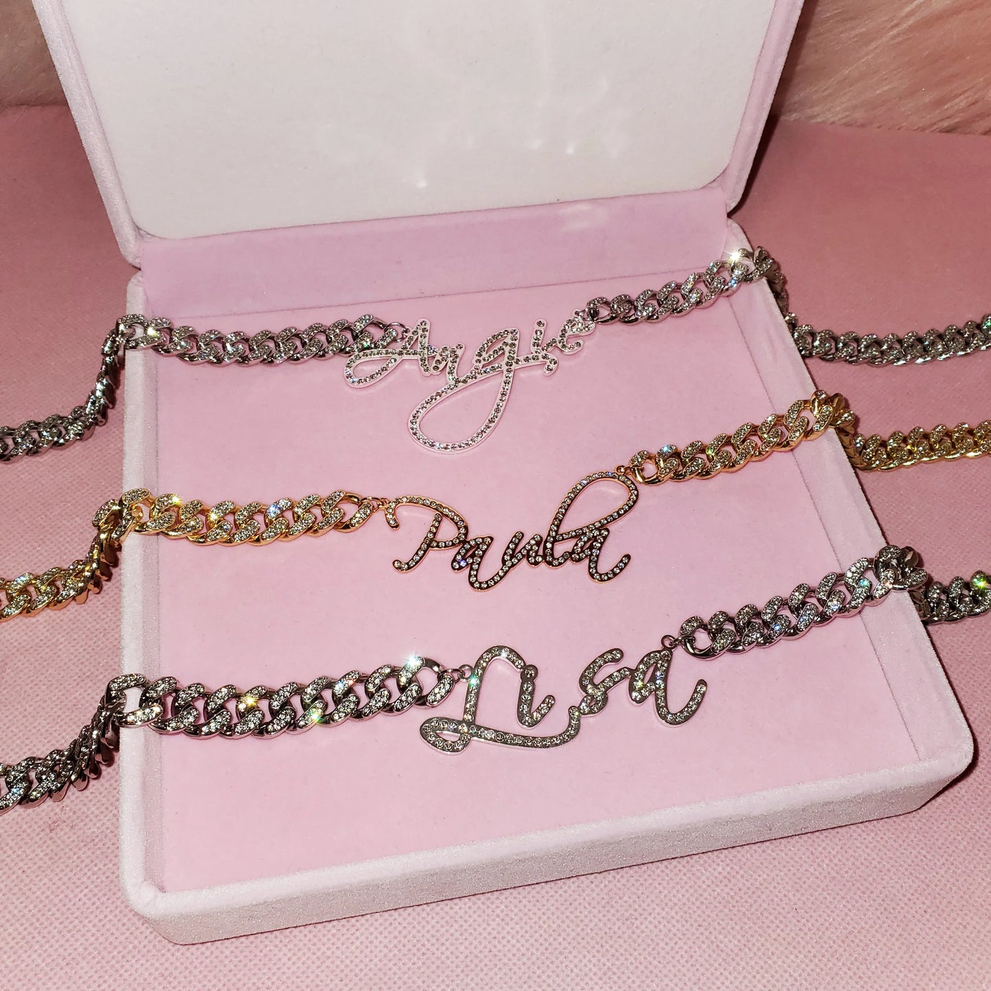 LuxeScript | Custom Name Cuban Link Bracelet | Personalized Rhinestone Jewelry