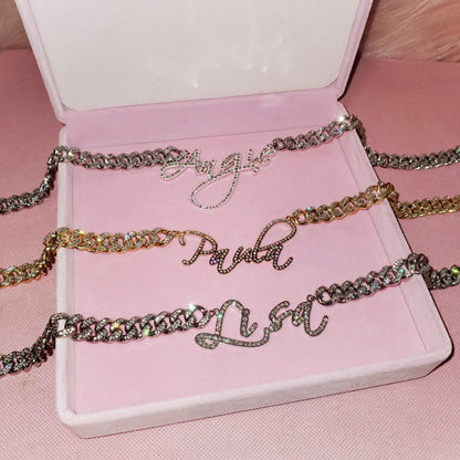 LuxeScript | Custom Name Cuban Link Bracelet | Personalized Rhinestone Jewelry