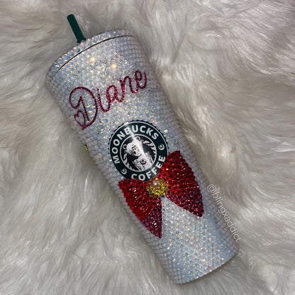 Chibi Sailor Moon Guardian Crystal Bling Tumbler| Sparkly Rhinestone Anime Cup | Handmade Kawaii Gift