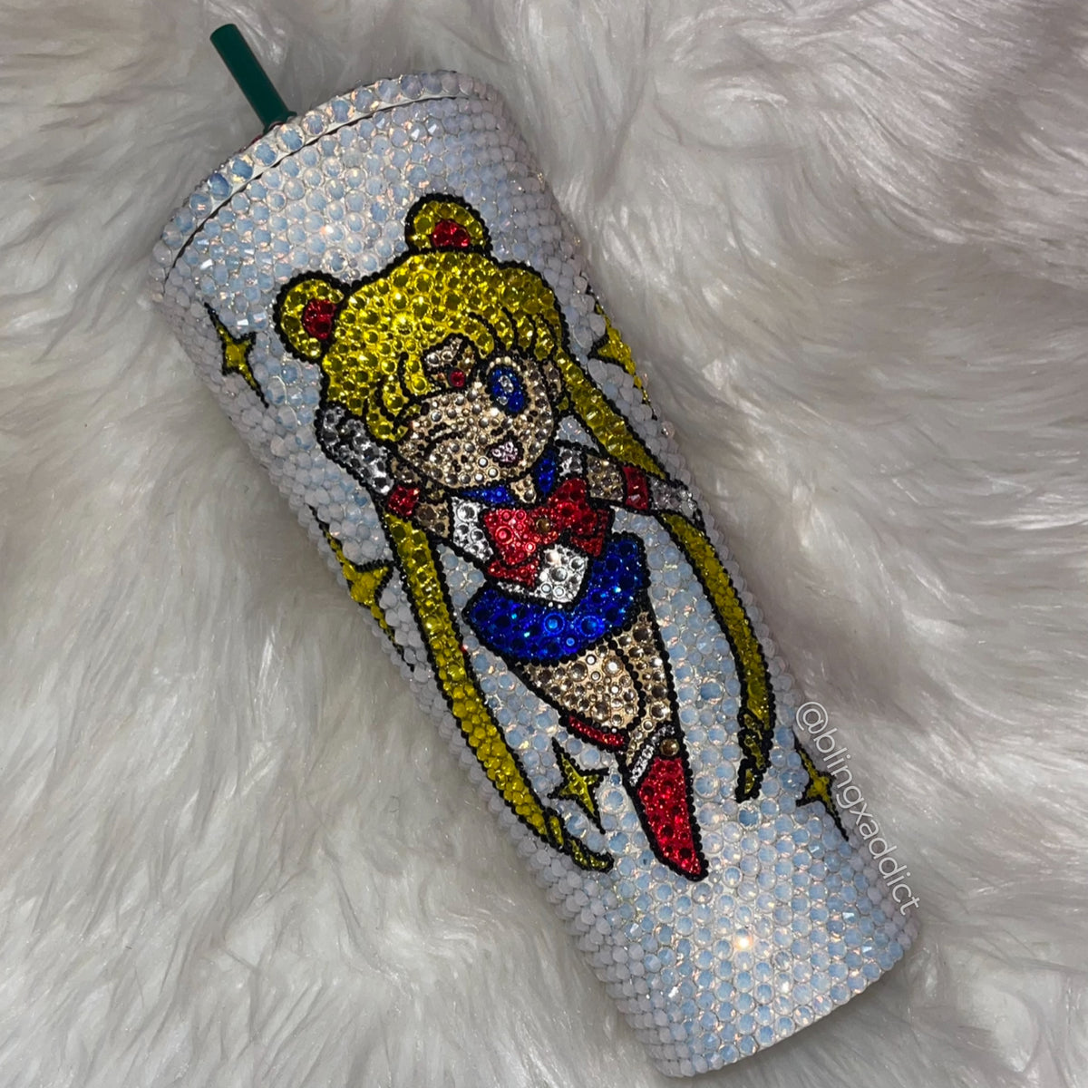 Chibi Sailor Moon Guardian Crystal Bling Tumbler| Sparkly Rhinestone Anime Cup | Handmade Kawaii Gift