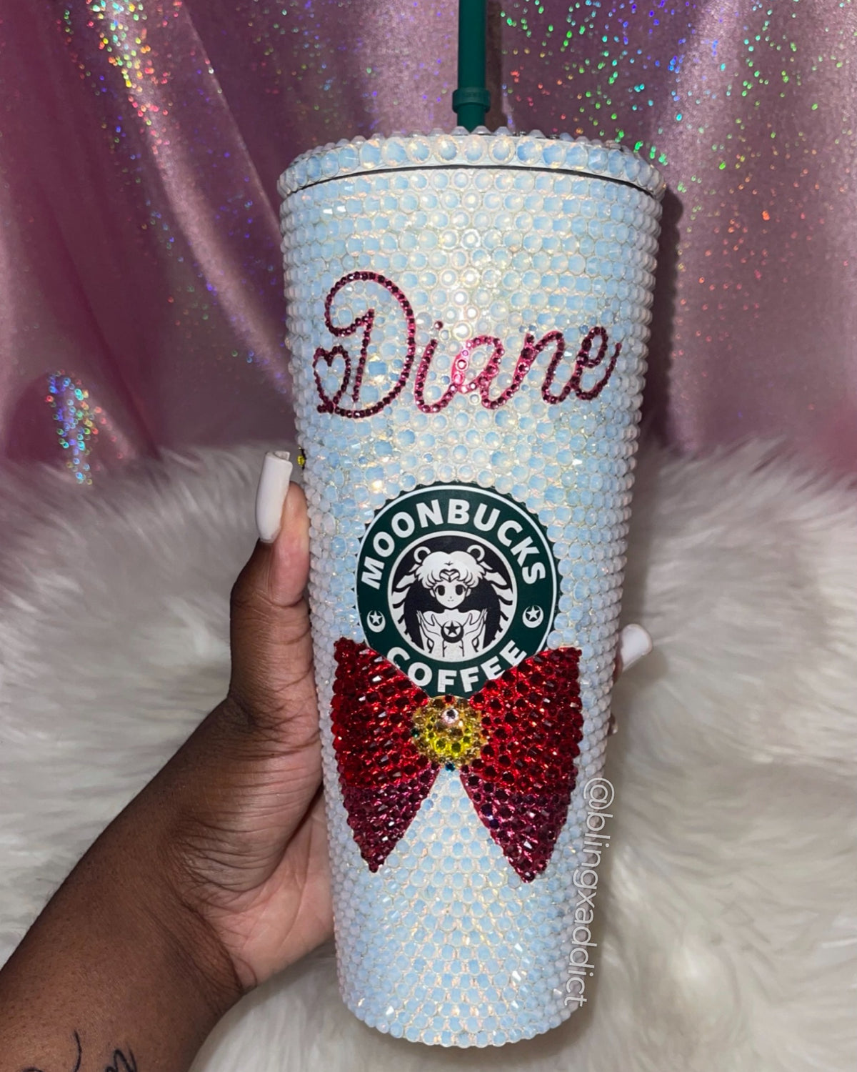 Chibi Sailor Moon Guardian Crystal Bling Tumbler| Sparkly Rhinestone Anime Cup | Handmade Kawaii Gift