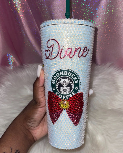 Chibi Sailor Moon Guardian Crystal Bling Tumbler| Sparkly Rhinestone Anime Cup | Handmade Kawaii Gift