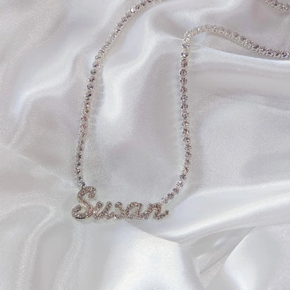 Signature Spark | Custom Dainty Tennis Name Necklace – Personalized Zircon Nameplate Necklace Gift for Her