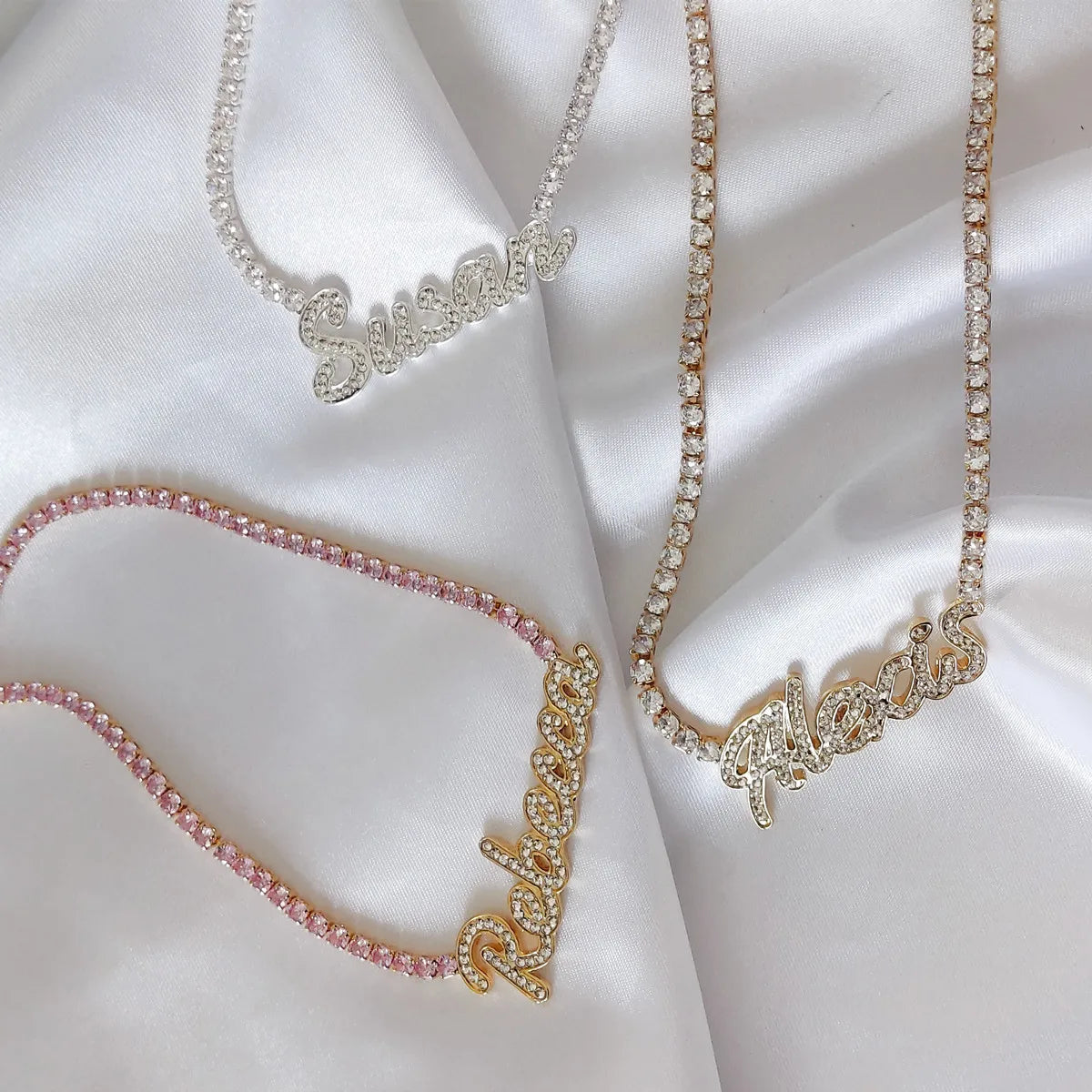 Signature Spark | Custom Dainty Tennis Name Necklace – Personalized Zircon Nameplate Necklace Gift for Her